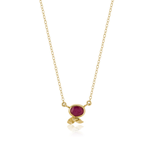 Oval Ruby flower Necklace